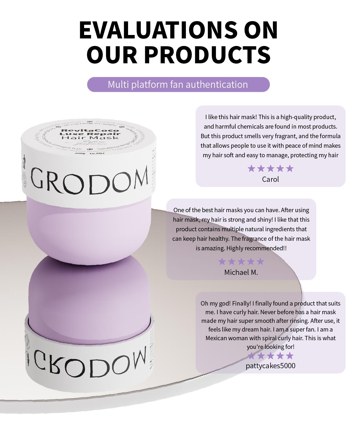 GRODOM Hair Growth & Repair Set, Amino Acid Shampoo & Keratin Hair Mask, Deep Conditioning for Damaged Dry Curly 3A to 4C Hair, Anti-Frizz Hydrating Treatment, Sulfate-Free, Scalp Refreshing, Strengthens Roots & Nourishing, 300ml x 2