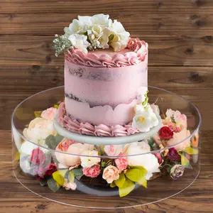 Acrylic Cake Stand 18" Round Transparent Display Box Clear - Fillable Pedestal Riser with Hollow Bottom