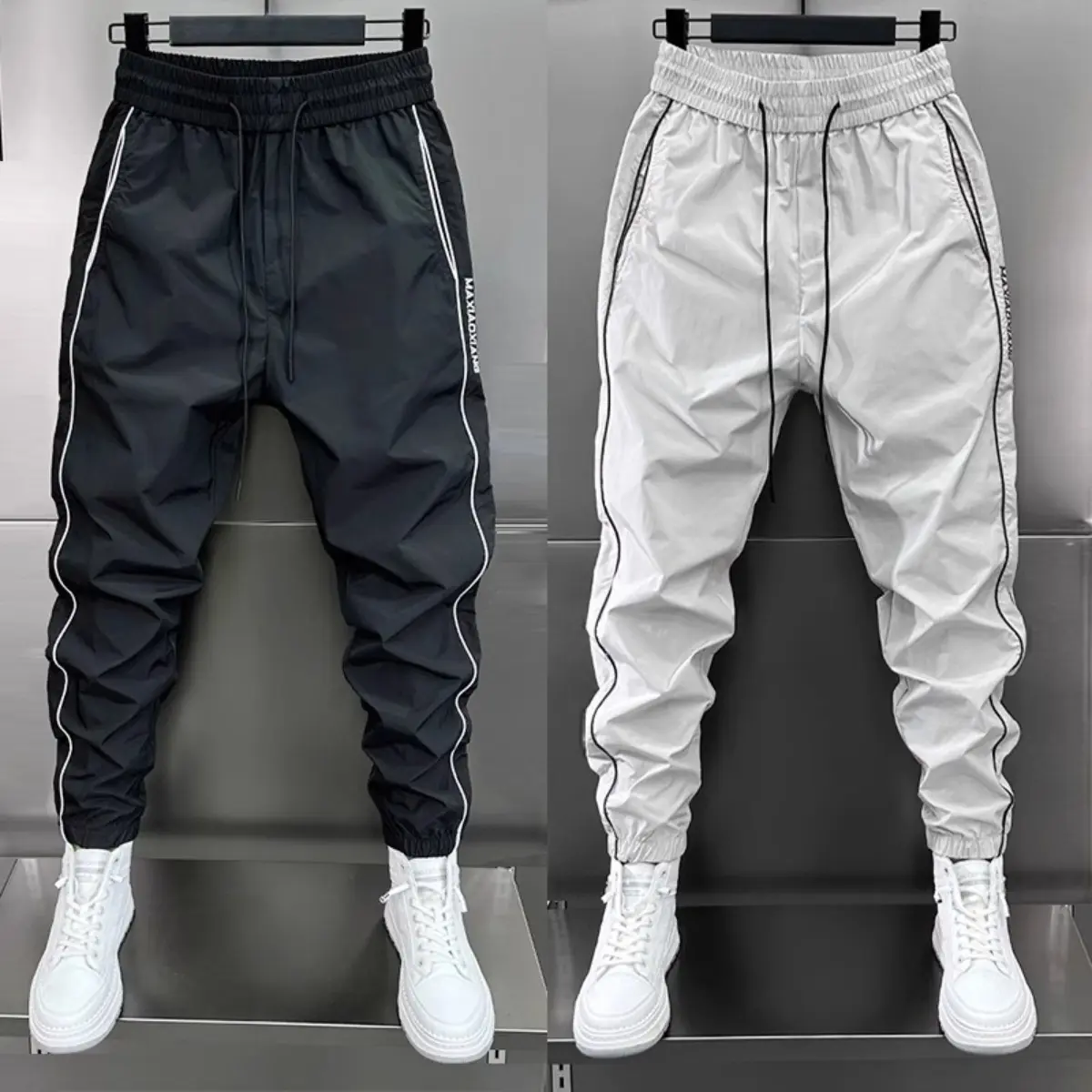 Men's Fashion Casual Jogger Pants, Side Striped Simple Style, Waist Drawstring Elastic Hem, Sports Jogging Pants for Exercise & Daily Wear, Athleisure Casual Bottoms
