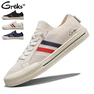 GREKS Men's Quick-Lace Slip-On Sneakers Breathable Casual Striped Accent