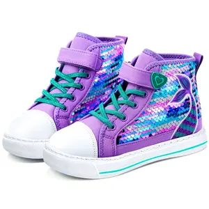 Purple fish tail sequin craft sports shoes, fashionable and brightly colored flat-bottom sports shoes, suitable for both boys and girls to wear, fashionable and shining casual sports shoes for daily wear, sports training shoes kids shoes