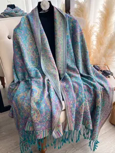 Women's Paisley & Floral Pattern Scarf, Soft Warm Shawl for Fall Winter, Boho Style Fitted Woven Fabric Accessory, Paisley Print Scarf