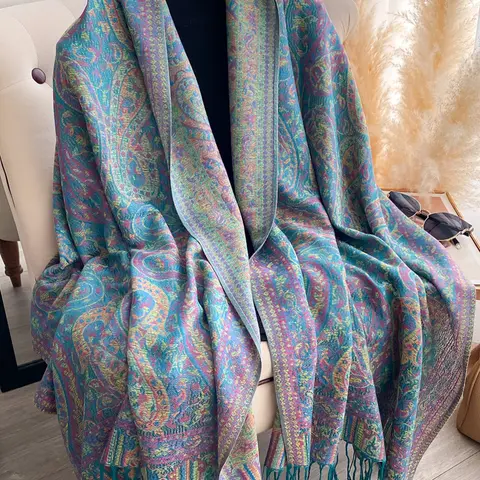 Women's Paisley & Floral Pattern Scarf, Soft Warm Shawl for Fall Winter, Boho Style Fitted Woven Fabric Accessory, Paisley Print Scarf, Boho Floral Scarves