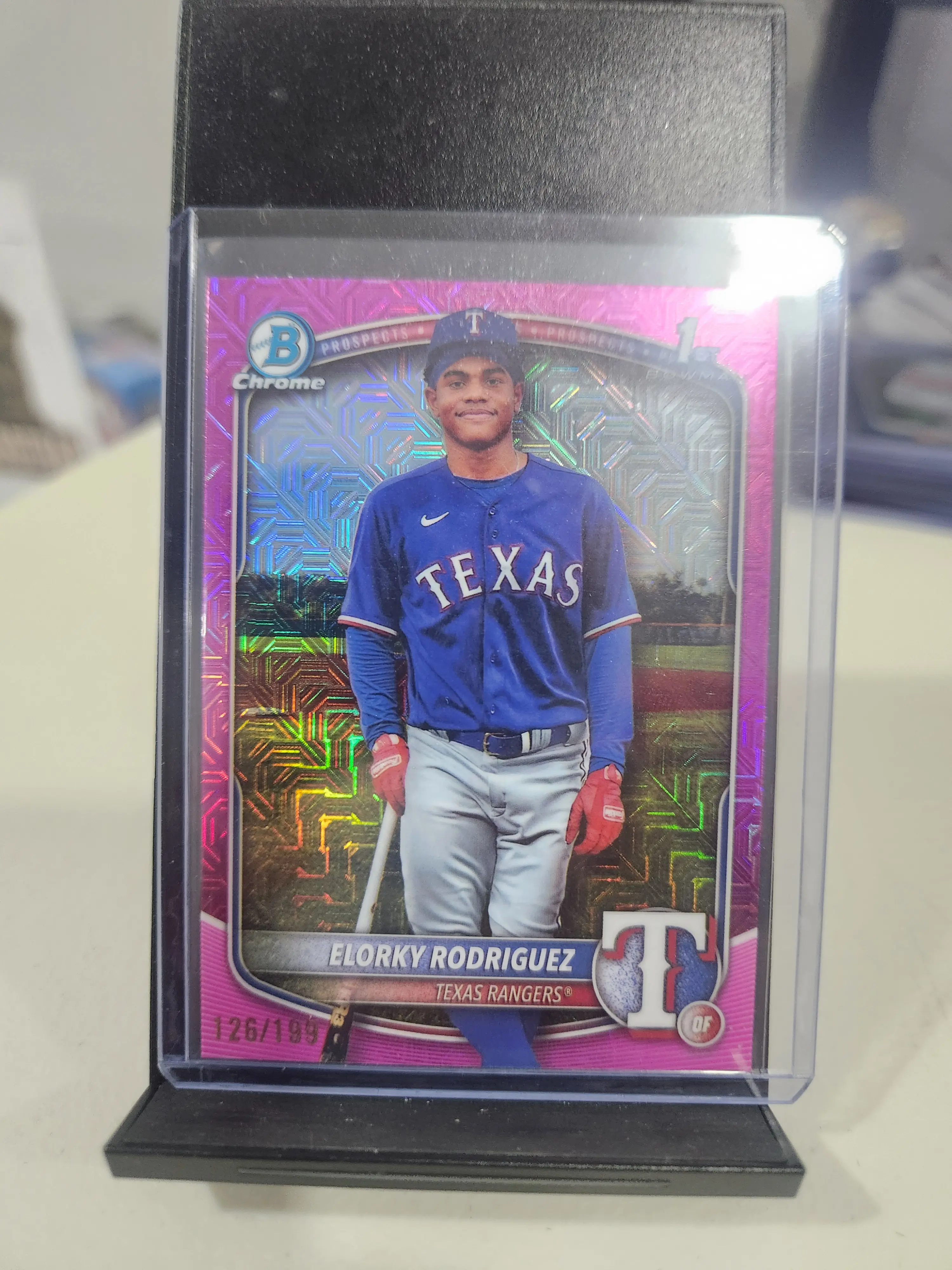 2025 Bowman Chrome Elorky Rodriguez #BCP-186 1st Pink Mojo Refractor /199 Texas Rangers Baseball Card Exclusive Collector's Item
