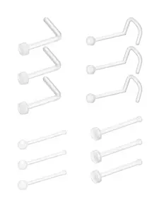 12pcs Clear Nose Ring Bioflex Nose Rings Studs L Shaped Corkscrew Nose Rings Body Piercing Jewelry for Women Men Nose Piercings Nose Stud Nose Piercing Men's Body Piercing Retainers 20gauge