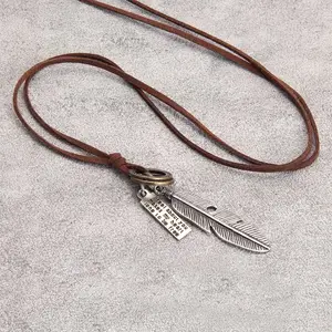 1 fashionable and simple double circular square plate long feather alloy men's and women's pendant long necklace couple's necklace Valentine's Day gift