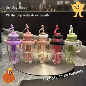 1200ml Leak-proof Sports Water Bottle in Brown, Pink, Red, and Green. Made of sturdy and durable polycarbonate, it features a straw, safety lid, and handle. Perfect for outdoor activities, fitness, and travel hydration. A perfect holiday or birthday gift.