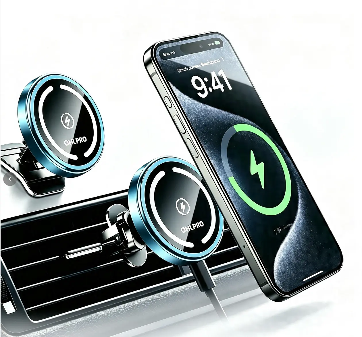 15W MagSafe Wireless Car Charger Mount, Air Vent & Dashboard Dual Use 360° Rotation Universal Phone Holder