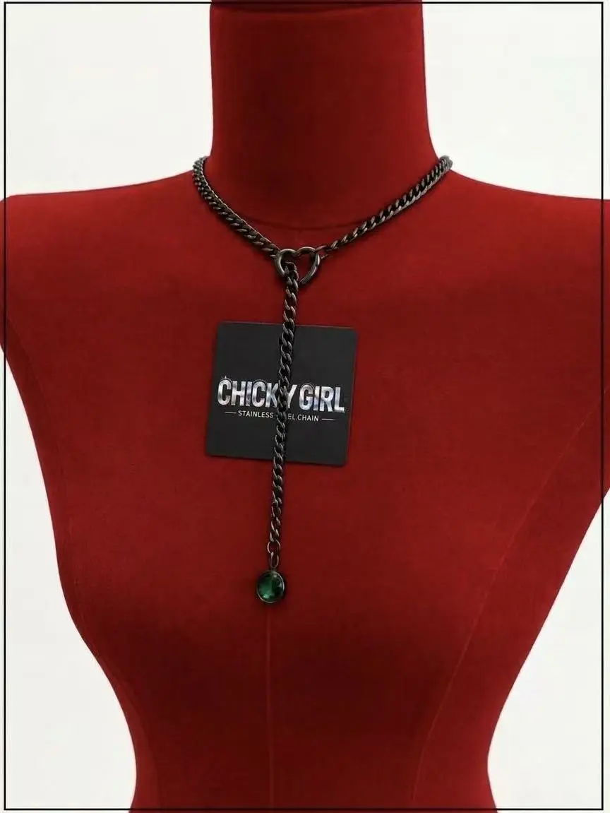 Choker 95cm/37.4''Slip Chain NecklaceChicky Girl Gothic Heart Pattern Necklace Stainless Steel Jewelry, Stainless Steel Jewelry,Adjustable Thick Slip Chain, Lightweight Durable Pull Chain, Daily Wear for Alternative Couples, Non-Natural Crystal Accent