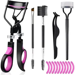Eyelash Curlers Eyebrow Brush Kit, Eyelash Comb Separator, Mascara Brushes Eyelash Extension Tweezers, 10 Silicone Refills Pads Cosmetic Cosmetic