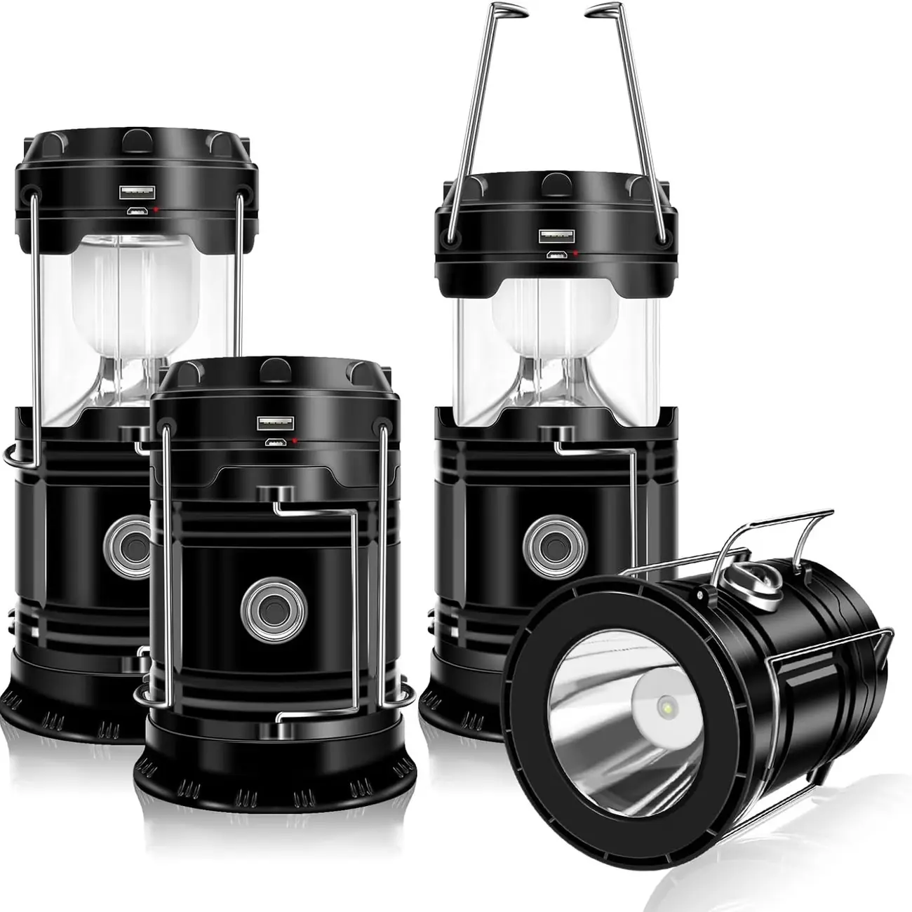 【SumerVibes】4-piece solar camping light set, foldable LED solar USB rechargeable flashlight emergency hanging light camping hurricane equipment power outage supplies storm survival kit indoor outdoor