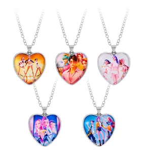 Kpop Demon Hunters Time Gem Heart Pendant Necklace with Silver Chain and Colorful Design