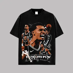 [  100% Cotton] Victor Wembanyama - Wemby 1 Premium Cotton T-Shirt, Vintage Spurs Phenom Graphic Tee, Basketball Fans Hoops Streetwear Shirt, Victor Fan Merch, Unisex Oversized Sports Gift Tee