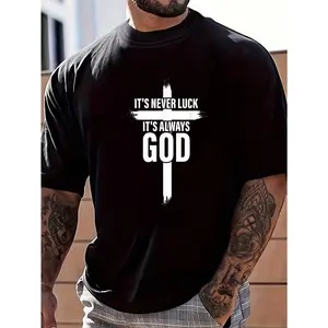 100% Cotton It's Never Luck It's Always God Funny Jesus Christian Lover T-Shirt Women's Men's Graphic Tee Causal Tops Fashion