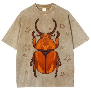 Sparkling Bug Unisex Vintage Washed Tee - Distressed Coloful Tee - Short Sleeved Wash Shirt - Natural Theme Streetwear Round Neck Garment