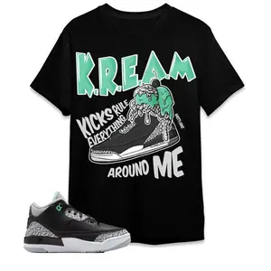 Shirt To Match Sneaker, Kream Black, Jordan 3 Green Glow