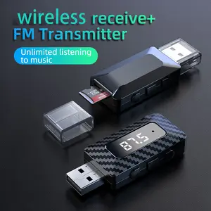 2-In-1 BT 5.3 Fm Transmitter for Car, Wireless Audio Adapter, Mp3 Player with TF Card/USB, Hands-Free Calls, Aux Output & LED Display