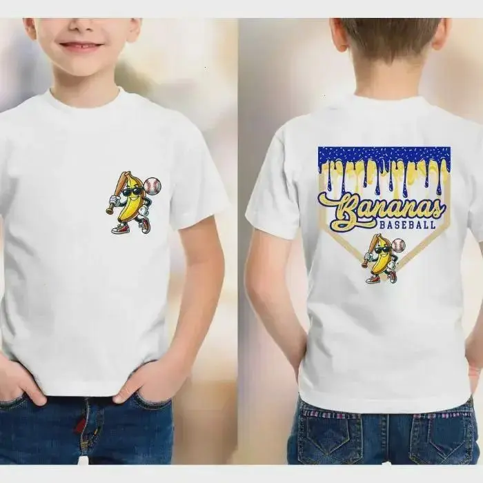 Youth & Adult Let's Go Banana Baseball 2-Side Graphic T-Shirt, Sports Tee for Fans, Trendy Gift for Boys and Men, USA-Made & Printed Soft Apparel