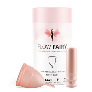 Flow Fairy Reusable Menstrual Cup with Applicator - 100% Medical Grade Silicone Soft Period Cup for Comfort, Cleanliness & Convenience - Wear for 12 Hours- Feminine Hygiene Product