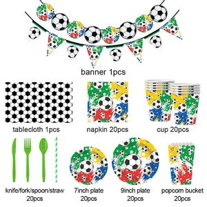 182Pcs Soccer Party Supplies Set – Football Themed Plates, Cups, Napkins, Tablecloth, Cutlery & Banner Decorations for Birthday Parties, Game Day, Tailgates, Team Spirit Events, Soccer Watch Parties & Sports Fan Celebrations (Serves 20)