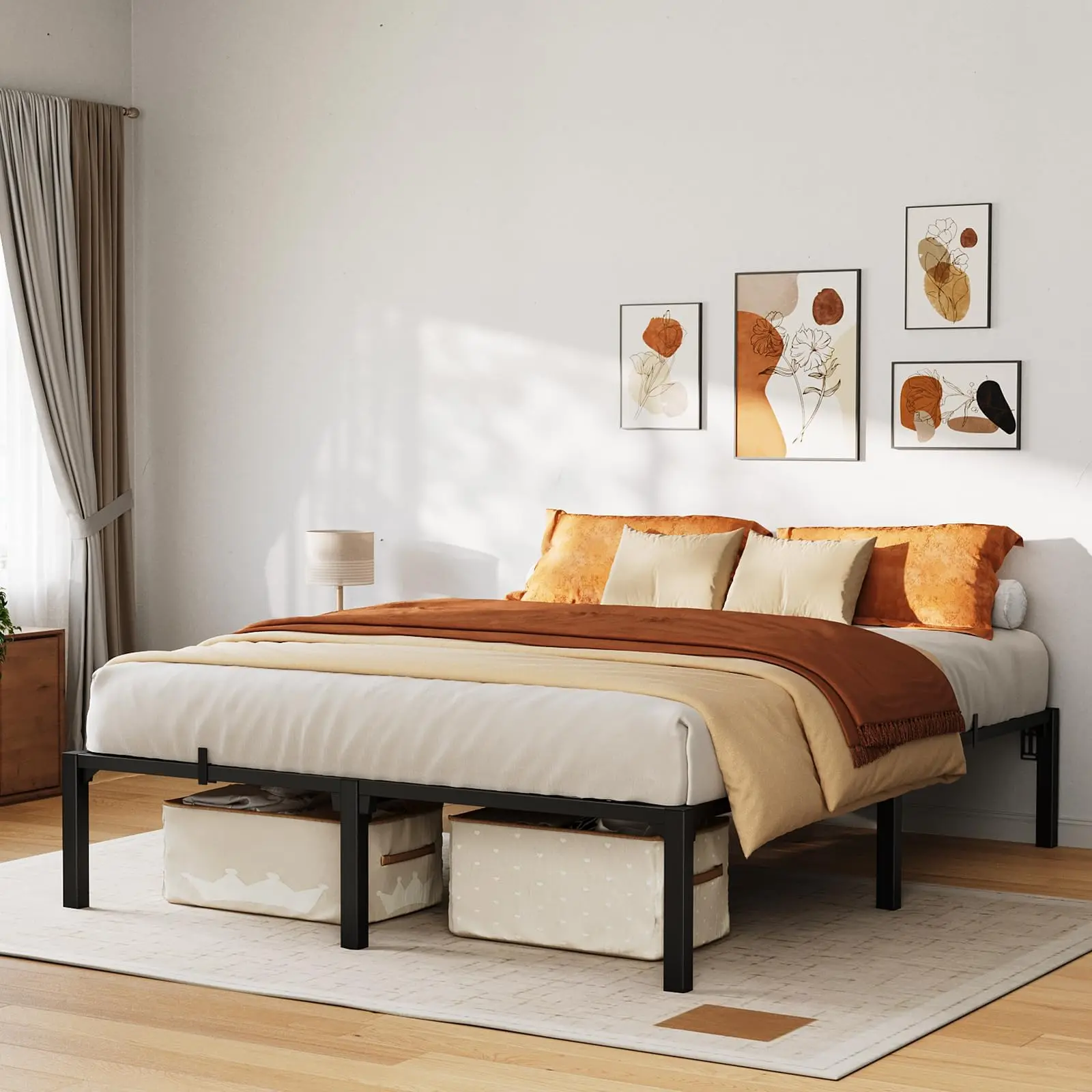 Garvee Queen Size Heavy Duty Metal Platform Storage Bedframe - 16in High, Reinforced Steel Slats, 800Lbs Capacity, Noise-Free, No Box Spring/Screws, Tool-Complimentary Setup, Ample Under-Bed Clearance, Stable Bedroom Furniture, Bed with Storage Underneath
