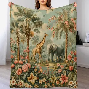 Forest Elephant Giraffe Blanket for Girls Boys Bedding Room Decor Flannel Blankets for Bed Sofa 80"x60"