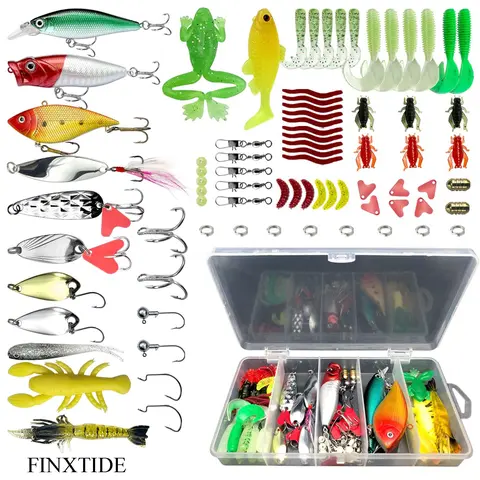 FINXTIDE 78PCS Fishing Lure Set - 172g, 18*10*3cm Anti-Corrosion Freshwater Tackle Kit with Tackle Box, Spoon Lures, Top water Lures, Soft Plastic Worms for Bass, Trout - All-Season Fishing Gear,Love Gift for Halloween