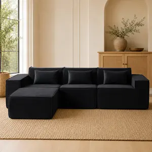 Cloud Velvet Modular Sectional Sofa, 3-Seat Couch with Left Chaise, Deep Seat Lounge Sofa