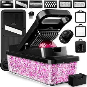 Vegetable Chopper with Container, Veggie Chopper - Chopper Vegetable Cutter, Food Chopper & Onion Chopper - Onion Chopper Dicers, Choppers, Mandoline Slicer for Kitchen (9-in-1 Black)