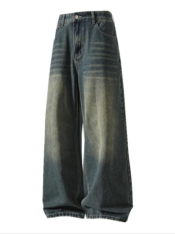 Men's Solid Color Denim Jeans, Loose Casual Comfy Wide Leg Trousers for Daily Wear, Woven Bottoms for All Seasons, Jean Pants Bottoms