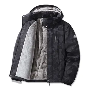 Plus-Size Loose Camo Jacket - Winter Thickened Fleece-Lined, Removable Hood, Outdoor Hiking Cotton-Padded Coat Menswear Stylish jackets heated jacket zip jackets winter clothes