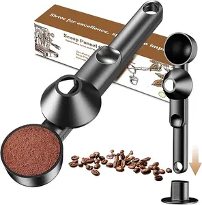 Coffee Scoop with Funnel for Ground Coffee, Protein Powder & Tea, for Reusable K Cup Refiller, 2TBSP Mess-Free, Funnel Design Prevents Spills (Black, 1-Pack)
