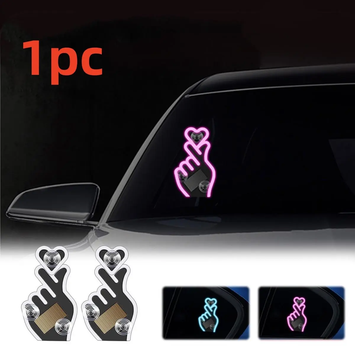 Car heart-shaped gesture ambient light solar wireless decorative light triangle window rear window heart LED neon light Car Atmosphere Lamp Car Interior Decoration
