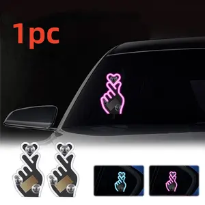 Car heart-shaped gesture ambient light solar wireless decorative light triangle window rear window heart LED neon light Car Interior Decoration