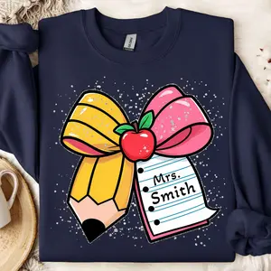 Coquette Teacher Shirt, Personalize Teacher's Name, Teacher Pencil Coquette Bow, Back to School, Teacher Appreciation Gift IGKFD