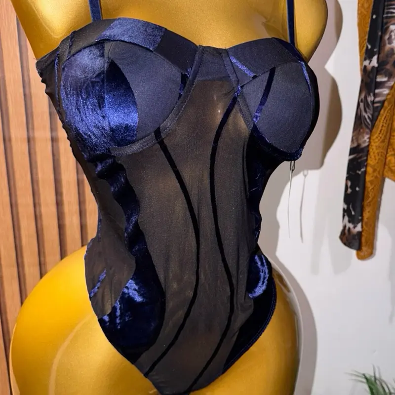 Blue velvet bodysuitt Womenswear