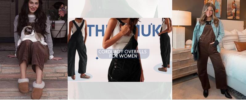 Yeokou Corduroy Overalls for Women Barrel Wide Leg Bib Corduroy Pants Women Adjustable Romper Jumpsuit with Pockets