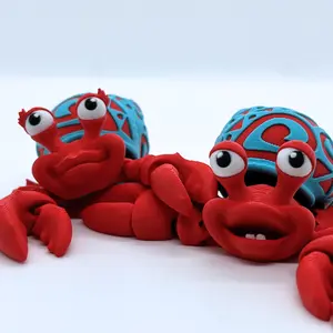 Flexi Factory Hermit Crab Duo Figurine Set - Articulated Collectible with Tattoo Shells - Decor Ornaments for Display & Playful Sets - 3D Printed PLA Plastic - 2 Unique Crabs - 3.5 in Width - Collectible Décor Decorative Shelf