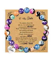 1PC Christmas Gift for Sister - Sweet Exquisite Heart Charm Beaded Bracelet with Heartfelt Blessing Card, Cute Birthday/Valentine's Day/Graduation Present for Sister, Niece, Best Friend