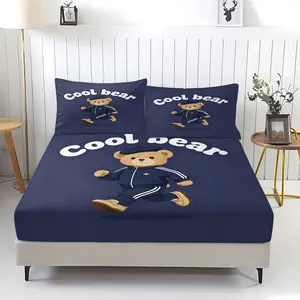 Cool Bear Preppy Sports Fitted Sheet Set, 1 Fitted Sheet with 2 Pillowcases, Casual Athletic Teddy Bear Bedding for Boys, Teens & Bedroom Decor