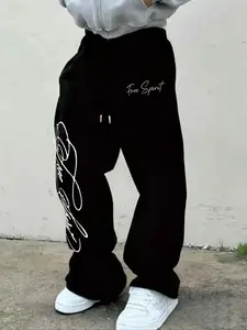 Men's minimalist letter print sweatpants, comfortable to wear, casual and stylish, with pockets, suitable for all seasons and everyday wear.