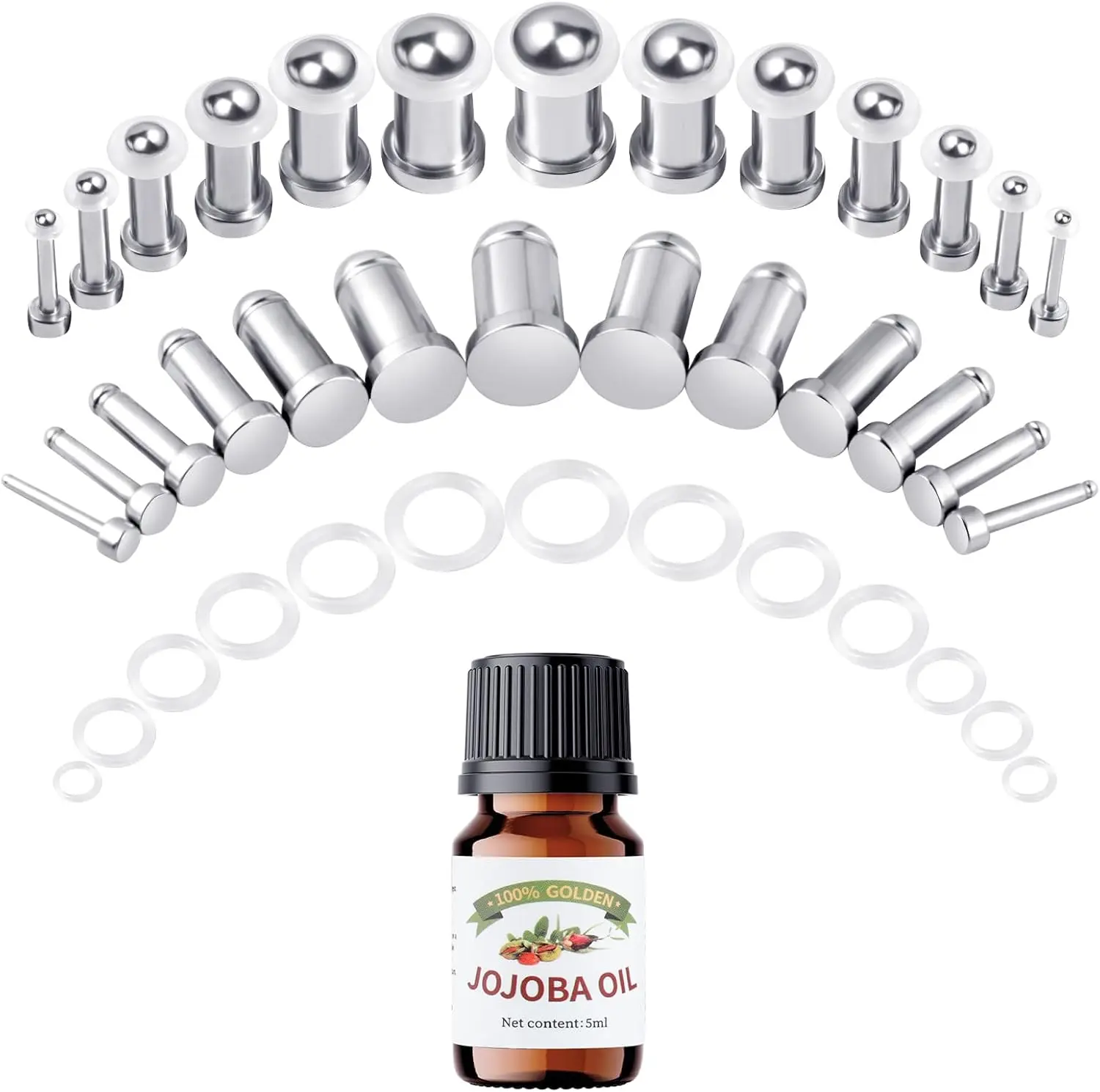 12-26Pcs Ear Stretching Kit 1-7mm/7.5-12mm Plugs for Ears Gauges with O-Rings Stainless Steel Gauge Stretching Kit with Aftercare Jojoba Oil Ear Expander Body Piercing Jewelry for Women Men