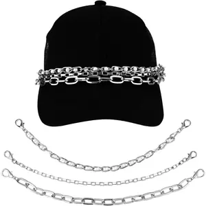 3pcs Trucker Hat Chains, 12in Metal Chains for Baseball Cap Trucker Hat Chains Bill Decoration Easy to Take Off Hat Chain Brim Charms Fashionable Women Trucker Hat Jewelry Accessories(Silver)