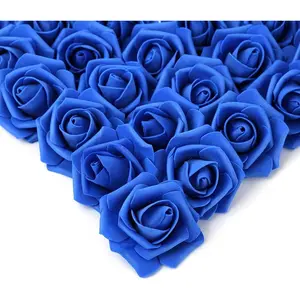 Artificial Flowers Roses Heads, 100 Pcs Faux Flowers Real Looking Blue Foam Fake Roses for DIY Crafts Wedding Bouquets Arrangements Home Decorations (Royal Blue)