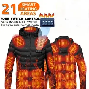 21 Areas Heated Jacket for Men Women USB Self-Heating Winter Coat Detachable Hood with Battery Pack Ideal for Ski Camping Outdoor Activities