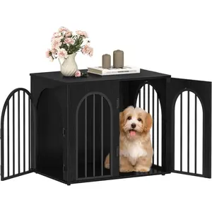 26.8'' Wooden  Crate Furniture, Indoor  Kennel Dogs Cage for Small Dogs, Heavy Duty  Crates Decorative Pet House End Side Table TV Stand, Black DFC85504B