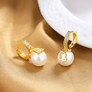 Elegant D Letter Imitation Pear Earrings, Simple & Stylish Daily Wear, Perfect Mother's Day Valentine Giff, Dangle Earrings