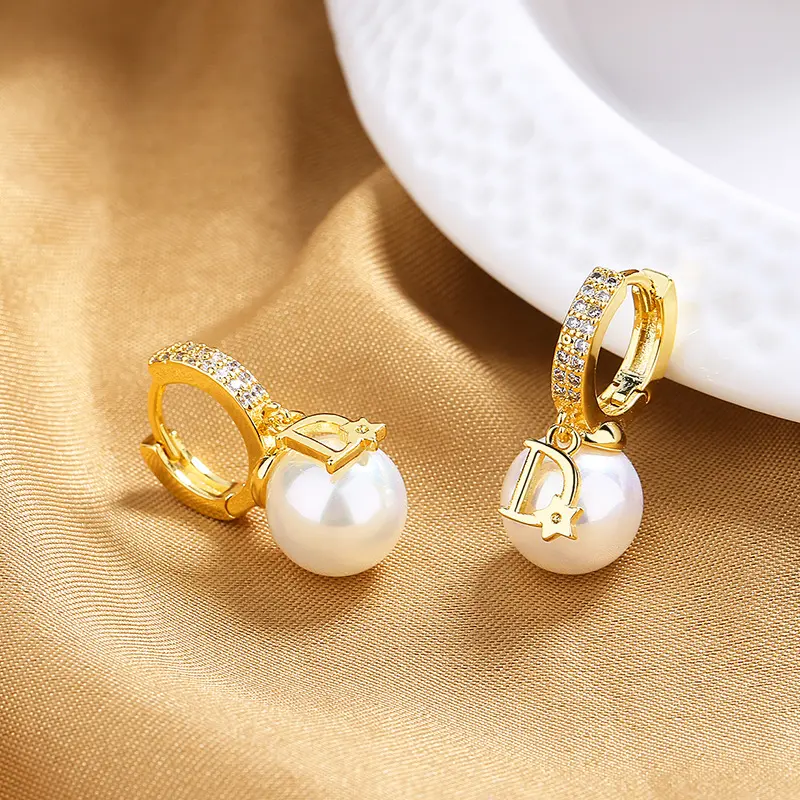 Elegant D Letter Imitation Pear Earrings, Simple & Stylish Daily Wear, Perfect Mother's Day Valentine Giff, Dangle Earrings