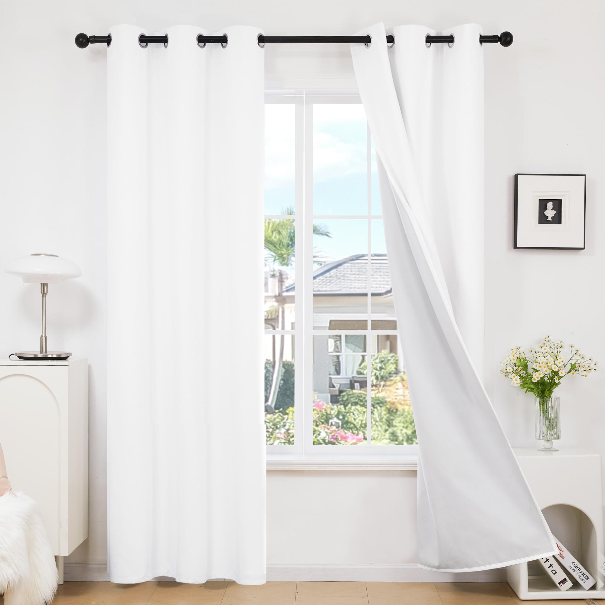 Deconovo Solid Blackout Curtains with Black Coating, White Grommet-Top Thermal Insulation Window Coverings for Bedroom/Living Room