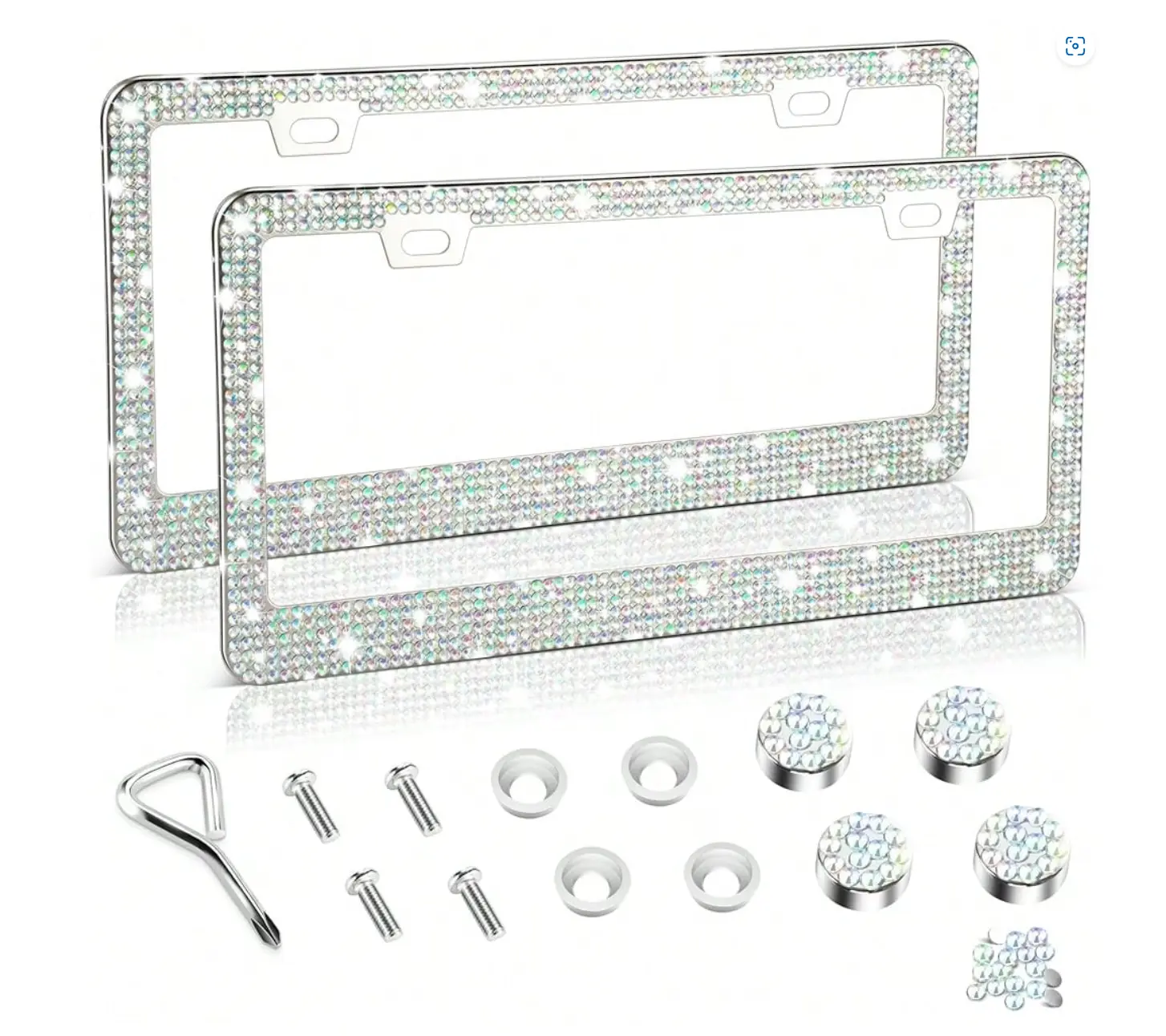 2 PCS Bling Stainless Steel License Plate Frame - Car Accessories, Glitter Crystal Diamond License Plate Cover Holder, Sparkly Rhinestone Accessory for Cars, Festive & Party Supplies, Accessories For Car, Auto Parts Accessories